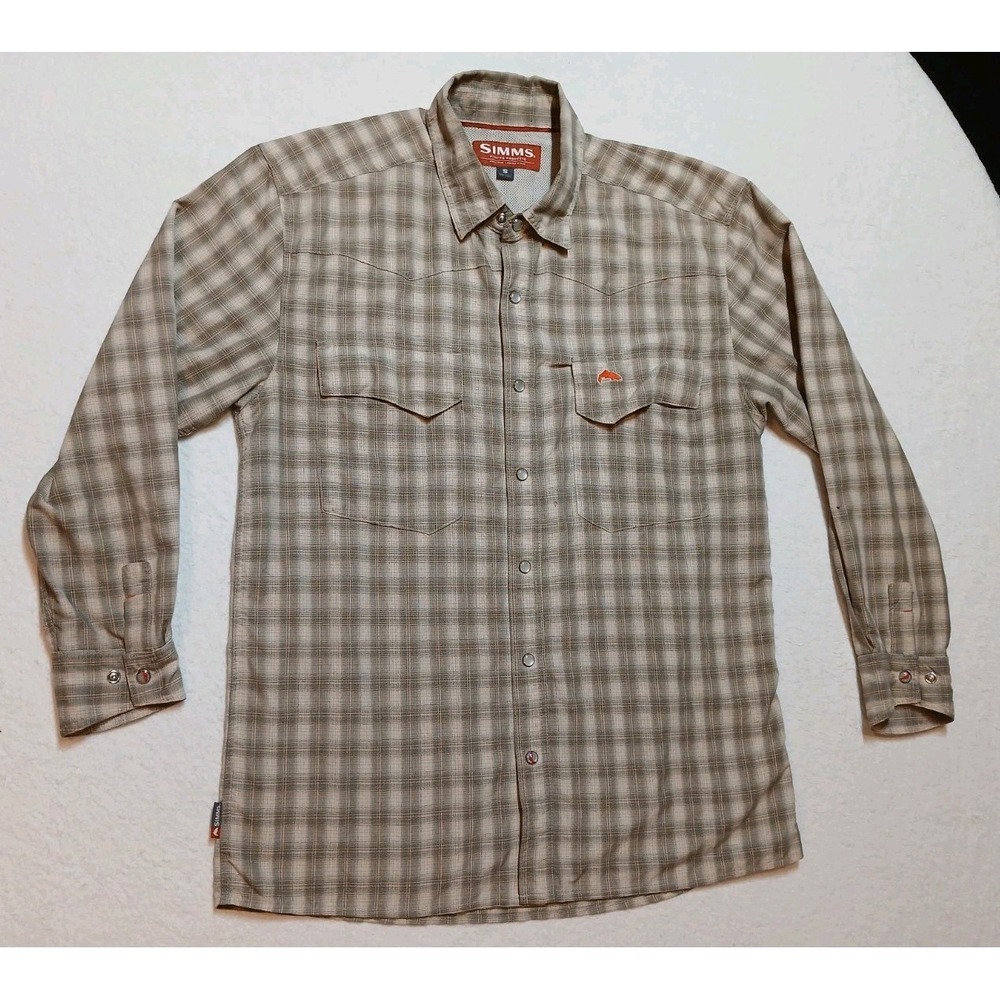 Simms Big Sky Long Sleeve Fishing Shirt Mens Small Plaid Pearl Snap Vented Flaw